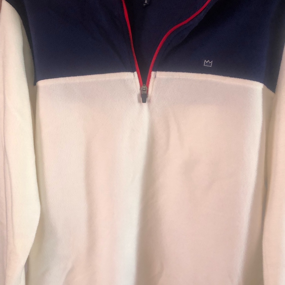Men's Navy and White Half-Zip Sweater